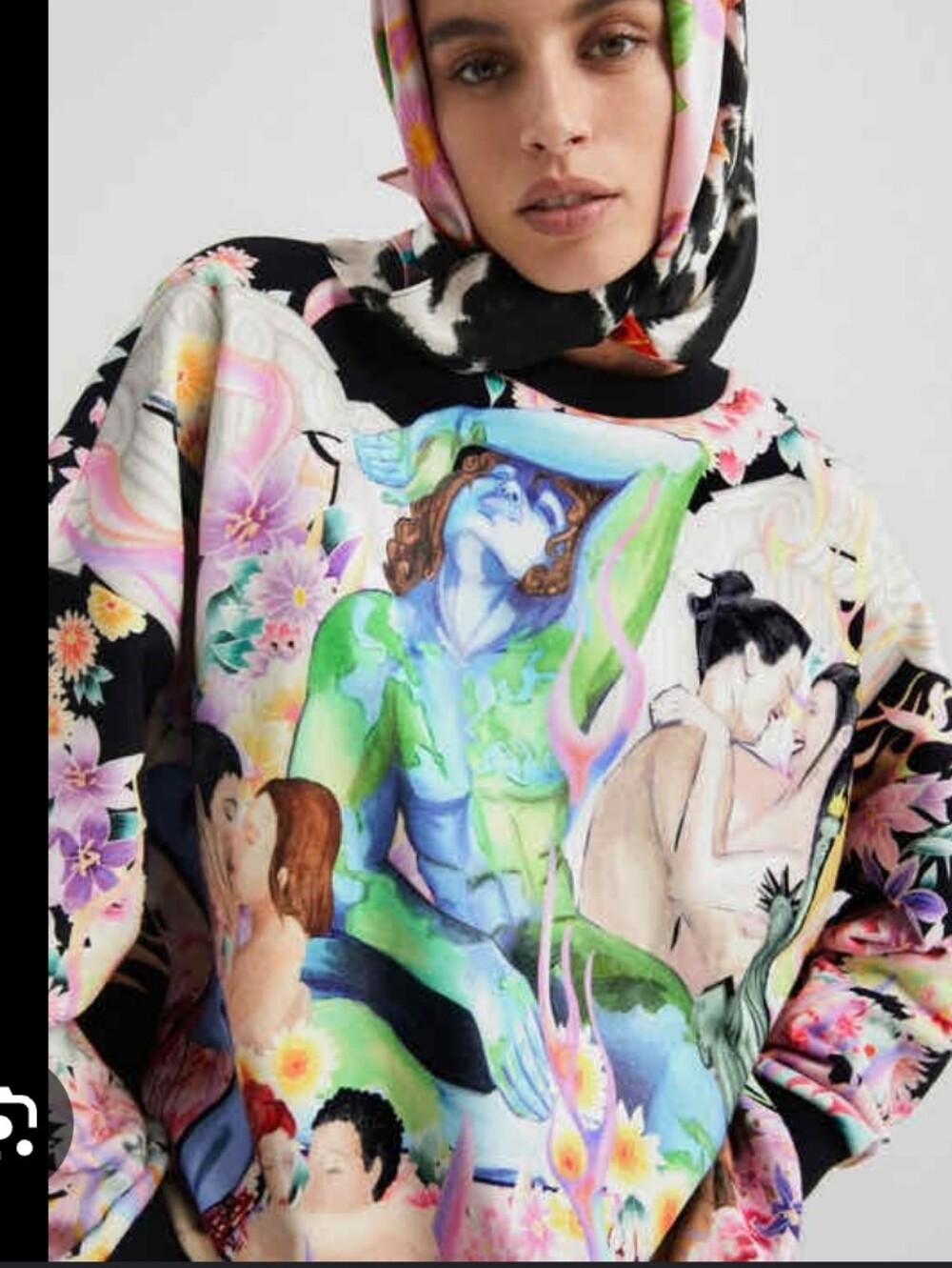 Desigual x María Escoté Oversized Plush Graphic Sweatshirt Floral Monument SZ M